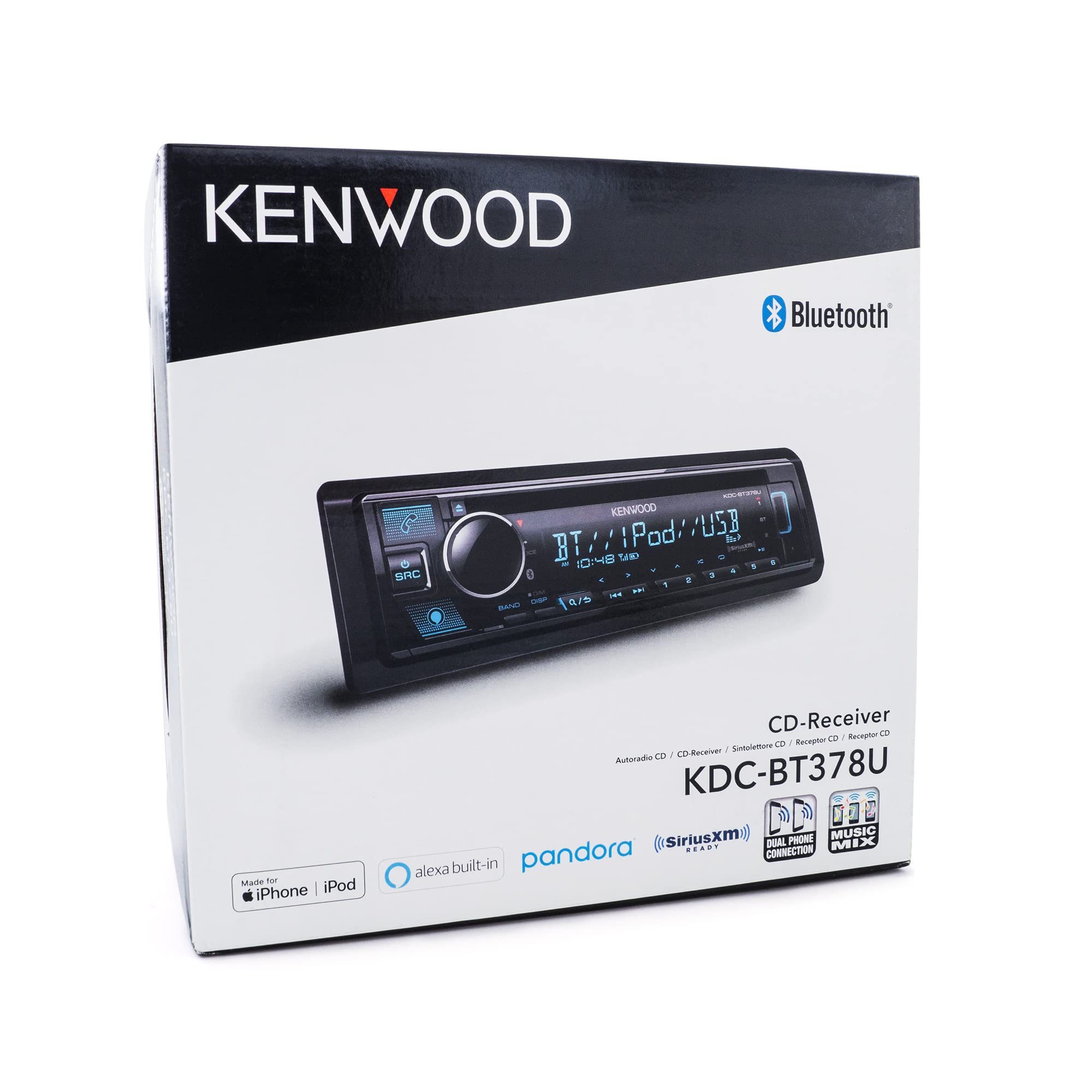 KENWOOD KDC-BT378U CD Car Stereo Receiver with Bluetooth, AM/FM Radio, Variable Color Display, Front High Power USB, Alexa Built in, and SiriusXM Ready KENWOOD KDC-BT378U CD Car Stereo Receiver with Bluetooth, AM/FM Radio, Variable Color Display, Front High Power USB, Alexa Built in, and SiriusXM Ready
